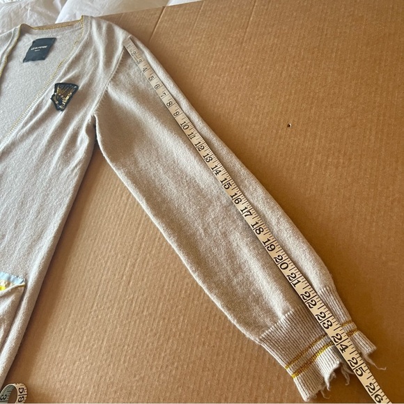 Le Superbe Oatmeal Beach to Bar Cashmere Cardigan, bejewelled shell, pockets, M - Picture 7 of 15